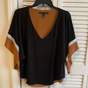 White House Black Market Black and Brown Kimono Sleeve Blouse